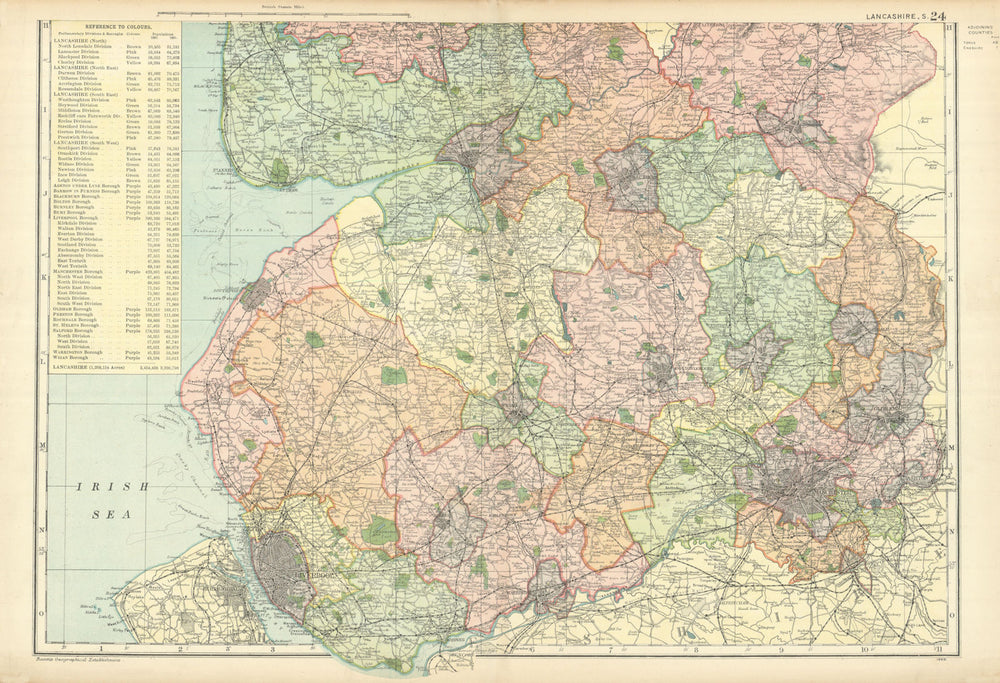 LANCASHIRE (South sheet) antique county map by GW BACON 1898 old