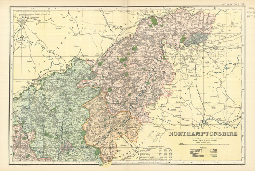 NORTHAMPTONSHIRE (North) antique county map by GW BACON 1898 old