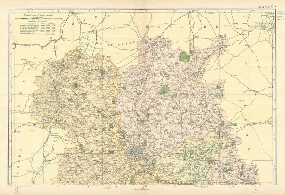 SHROPSHIRE (North) antique county map by GW BACON 1898 old chart