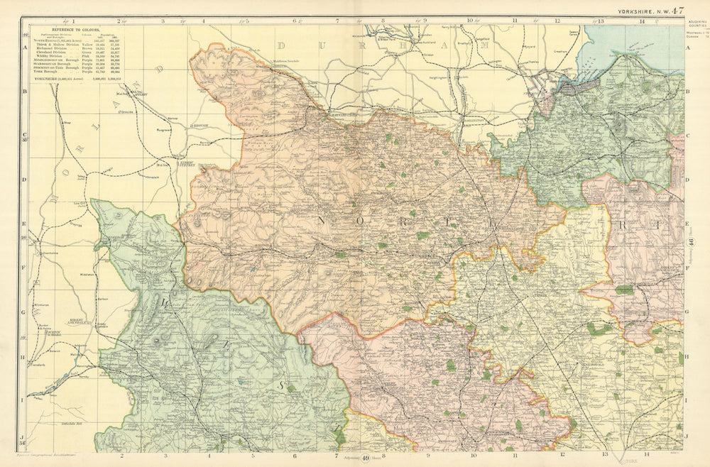 YORKSHIRE (North West) Middlesborough Northallerton County map GW BACON 1898