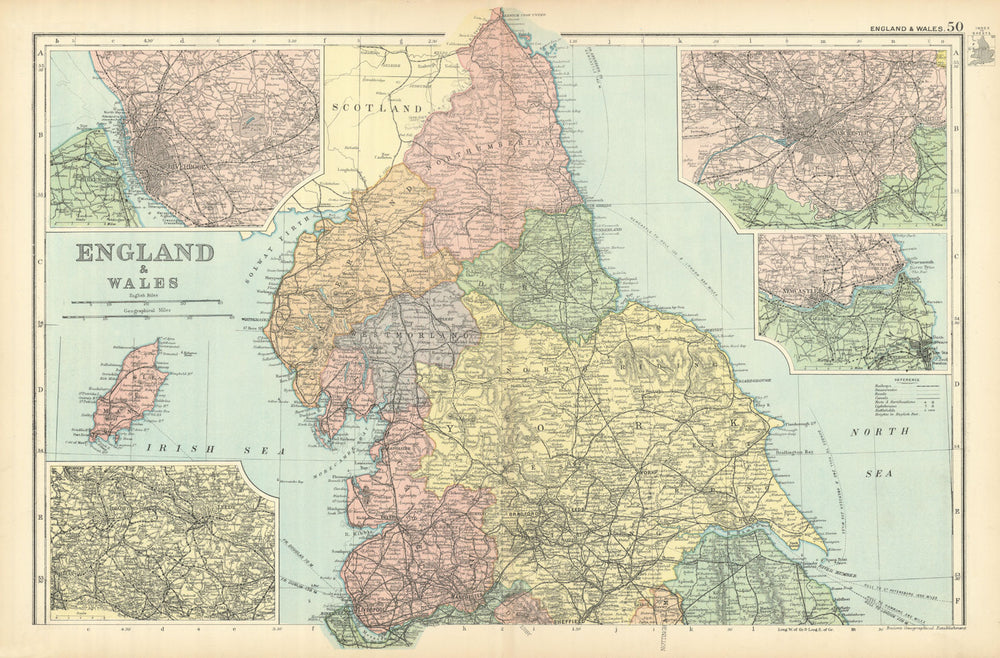 NORTHERN ENGLAND Liverpool Leeds Manchester Newcastle environs. BACON 1898 map
