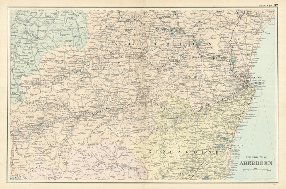 ABERDEEN & ENVIRONS Stonehaven Balmoral antique map by GW BACON 1898 old