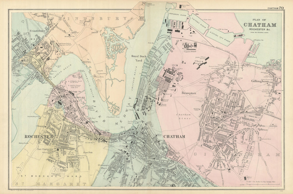 CHATHAM Rochester Strood Frinsbury Brompton town city plan GW BACON 1898 map