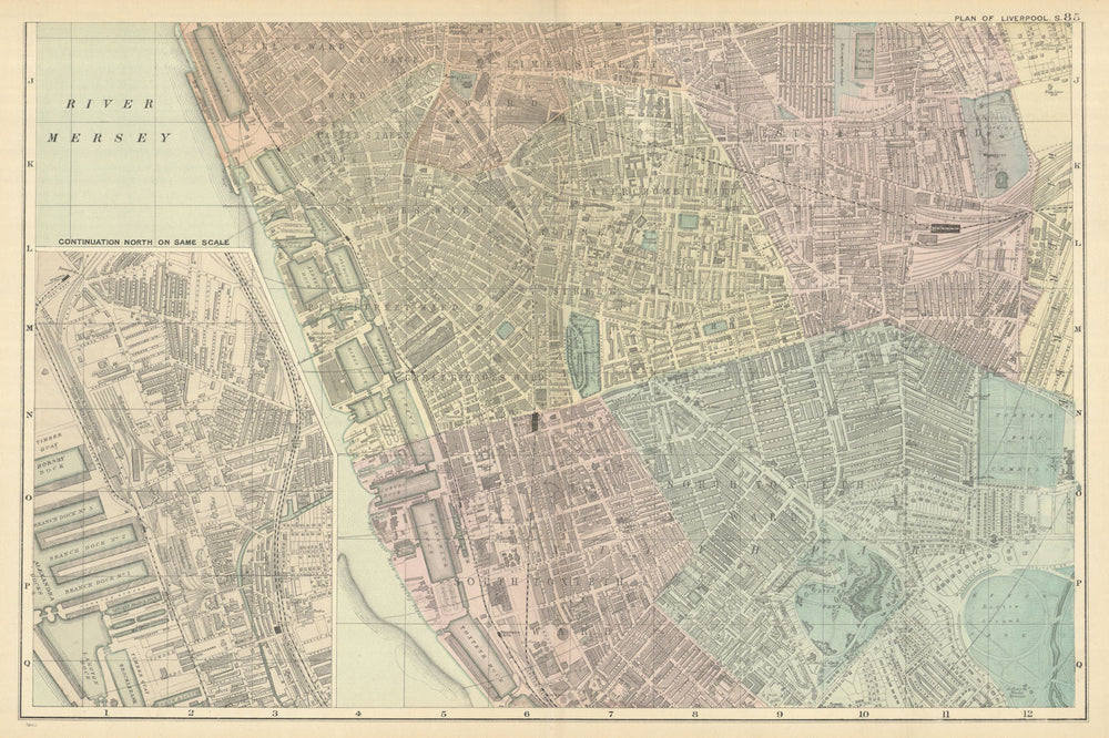 LIVERPOOL SOUTH Toxteth Riverside antique city plan by GW BACON 1898 old map
