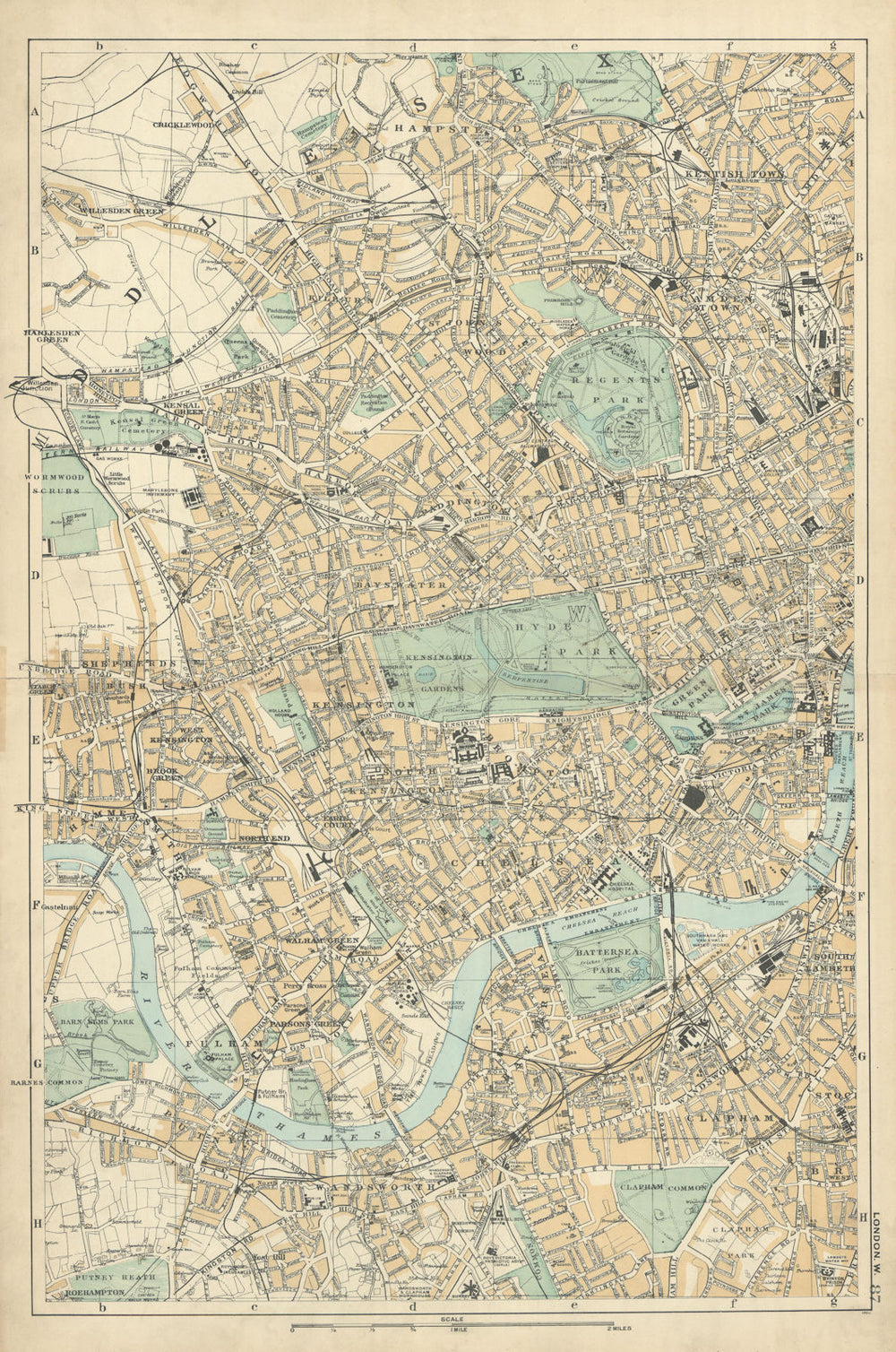 WEST LONDON Westminster Kensington Chelsea Wandsworth city plan BACON 1898 map