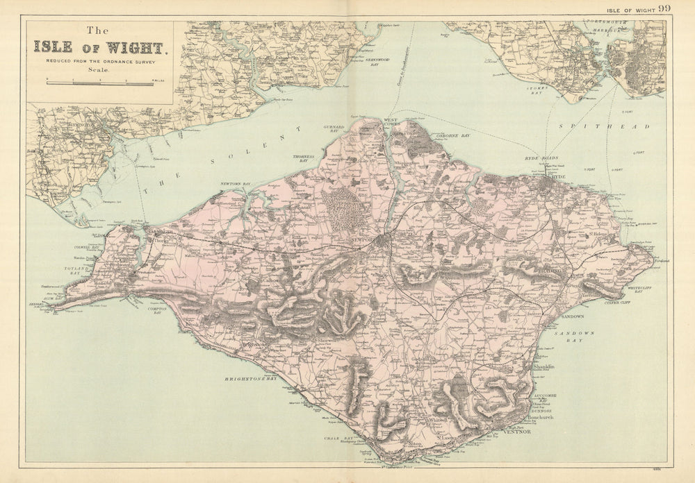 ISLE OF WIGHT antique map by GW BACON antique map by GW BACON 1898 old