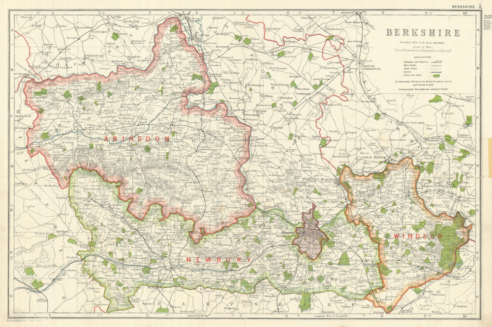 BERKSHIRE. Showing Parliamentary divisions, boroughs & parks. BACON 1919 map