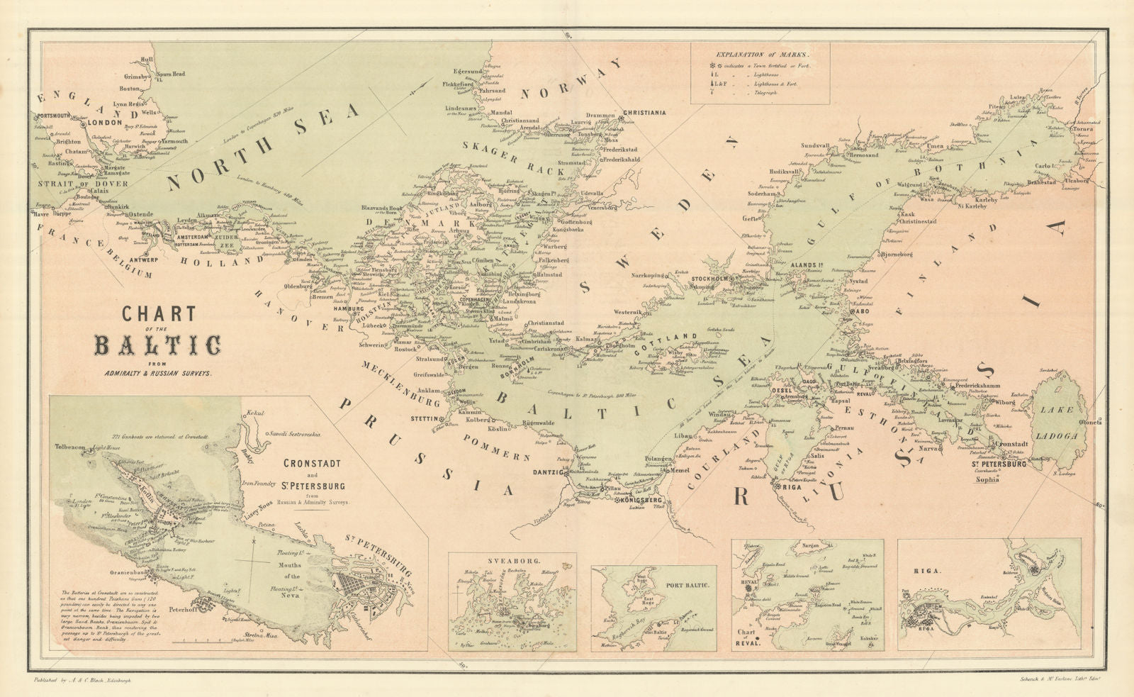 Chart of the Baltic from Admiralty & Russian Surveys 1854 old antique ...
