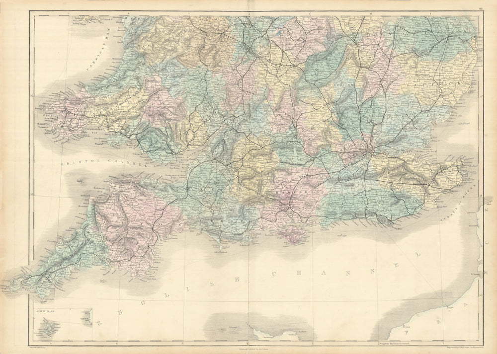 England and Wales. South sheet. Railways. SIDNEY HALL 1854 old antique map