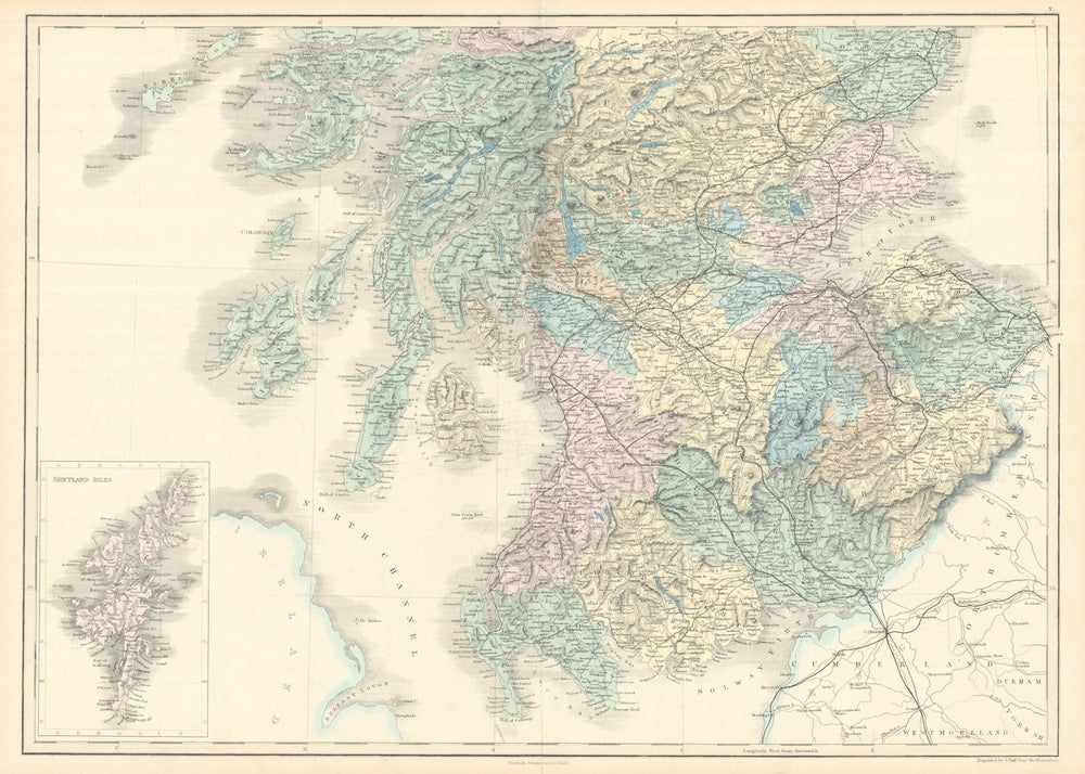 Scotland. South sheet. Central & southern. SIDNEY HALL 1854 old antique map