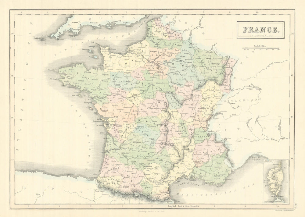 France in provinces showing railways. JOHN BARTHOLOMEW 1854 old antique map