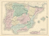 Spain & Portugal. Inset Gibraltar. Iberia. SIDNEY HALL 1854 old antique map