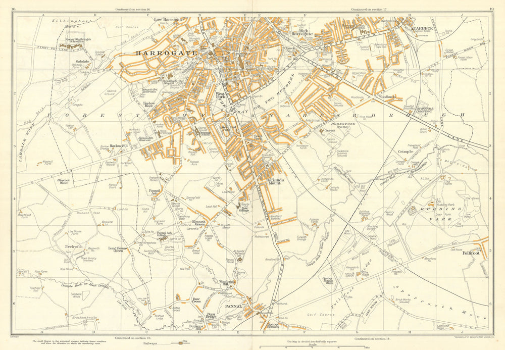 HARROGATE vintage town city plan. GEOGRAPHIA 1935 old vintage map chart