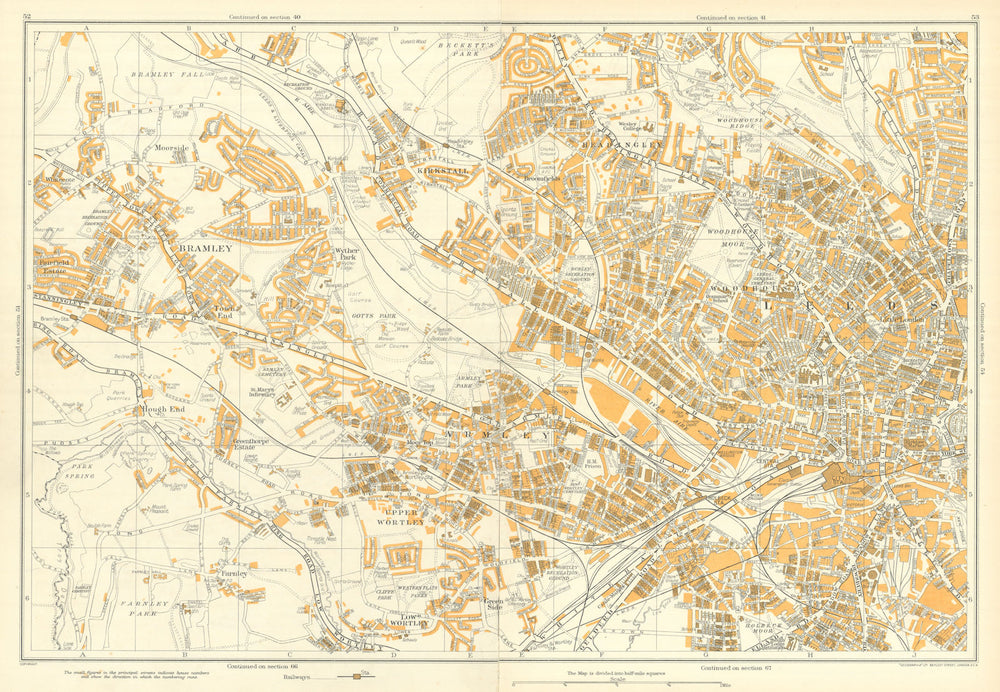 LEEDS WEST vintage town city plan. Bramley Armley. GEOGRAPHIA 1935 old map