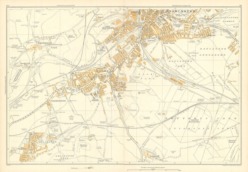 DONCASTER SOUTH vintage town city plan. Warmsworth Balby. GEOGRAPHIA 1935 map
