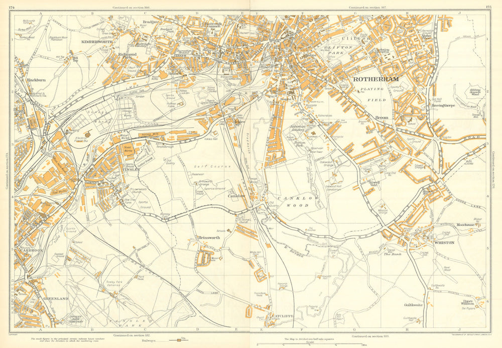 ROTHERHAM SOUTH vintage town city plan. Sheffield. GEOGRAPHIA 1935 old map