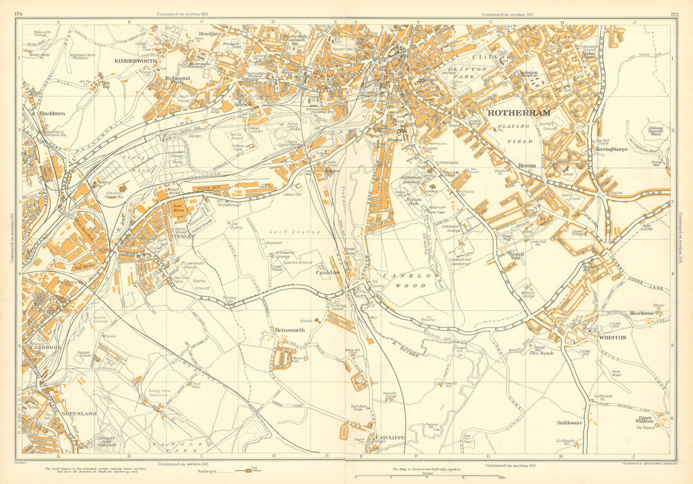 ROTHERHAM SOUTH vintage town city plan. Sheffield. GEOGRAPHIA 1935 old map