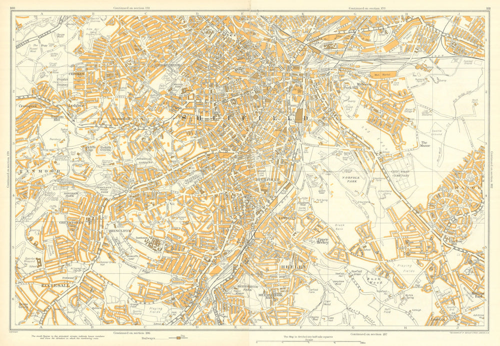SHEFFIELD SOUTH vintage town city plan. Ecclesall Heeley. GEOGRAPHIA 1935 map