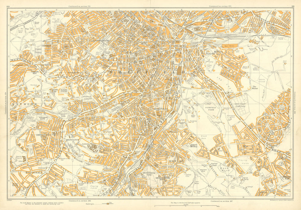 SHEFFIELD SOUTH vintage town city plan. Ecclesall Heeley. GEOGRAPHIA 1935 map
