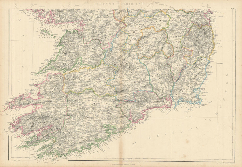 Ireland (South Part) by Edward Weller. Munster 1860 old antique map plan chart
