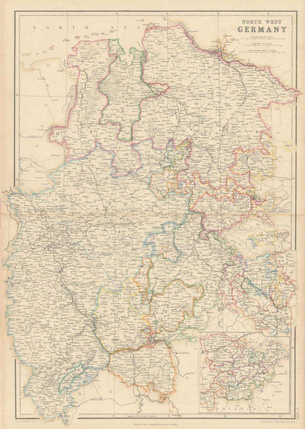 North-West Germany. Hanover, Rhenish Prussia, Nassau, Hesse. WELLER 1860 map