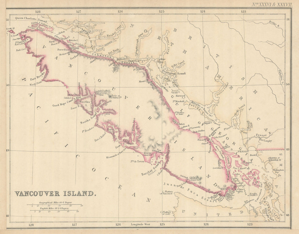 Vancouver Island by Edward Weller 1860 old antique vintage map plan chart