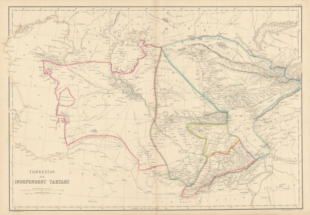 Turkestan, or Independent Tartary by Edward Weller. Central Asia 1860 old map
