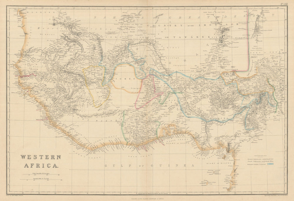 Western Africa by Edward Weller. Early British/French settlements 1860 old map