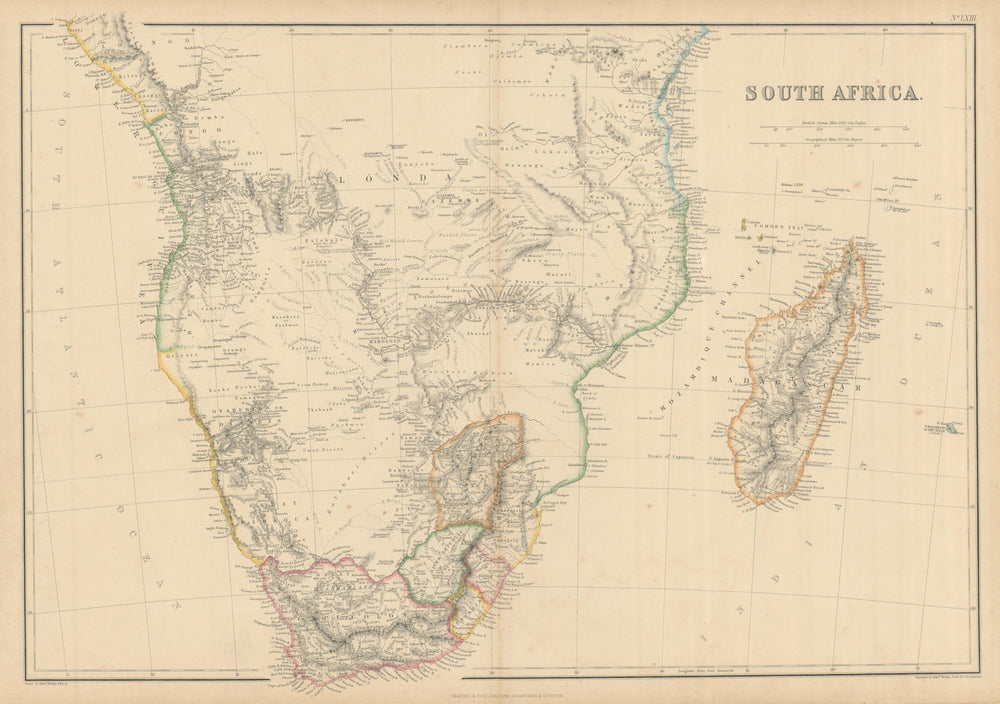Southern Africa & Madagascar by Edward Weller 1860 old antique map plan chart