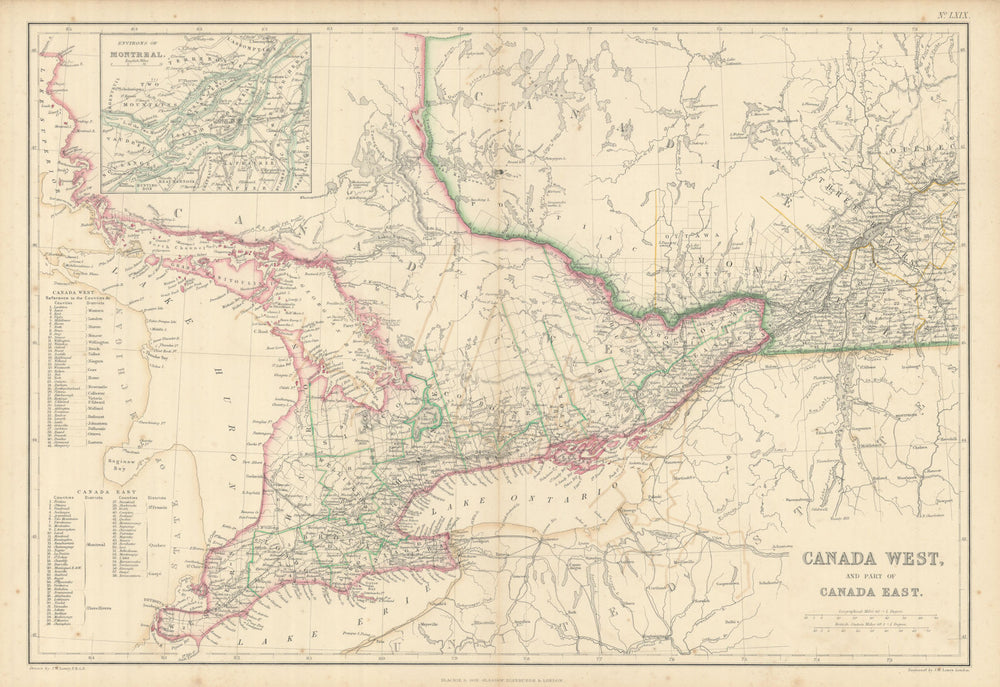 Canada West & part of Canada East. Montreal environs. Ontario. LOWRY 1860 map