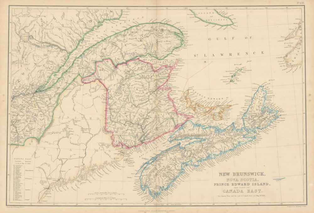 New Brunswick, Nova Scotia, Prince Edward Island &… Canada East. LOWRY 1860 map