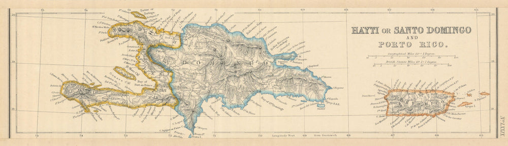 Hayti or Santo Domingo & Porto Rico. Puerto Rico & Haiti. LOWRY 1860 old map