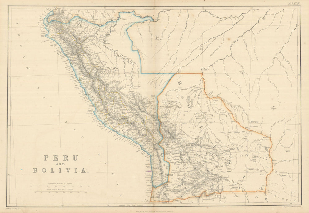 Peru and Bolivia (with Litoral) by Joseph Wilson Lowry 1860 old antique map