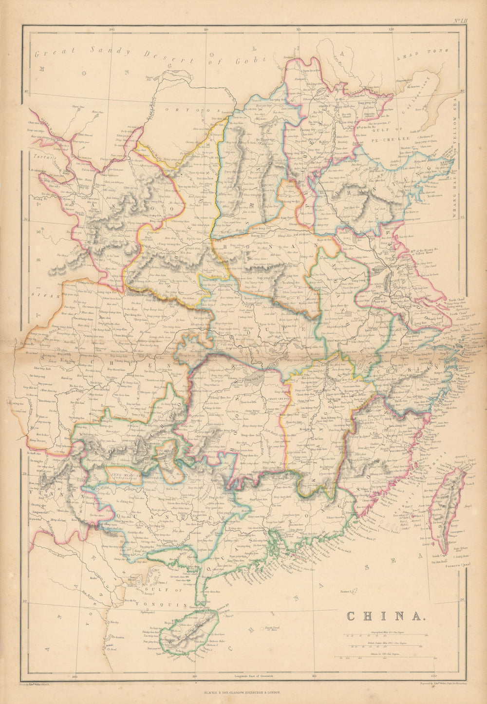 China in provinces by Edward Weller. Hong Kong Formosa/Taiwan 1860 old map