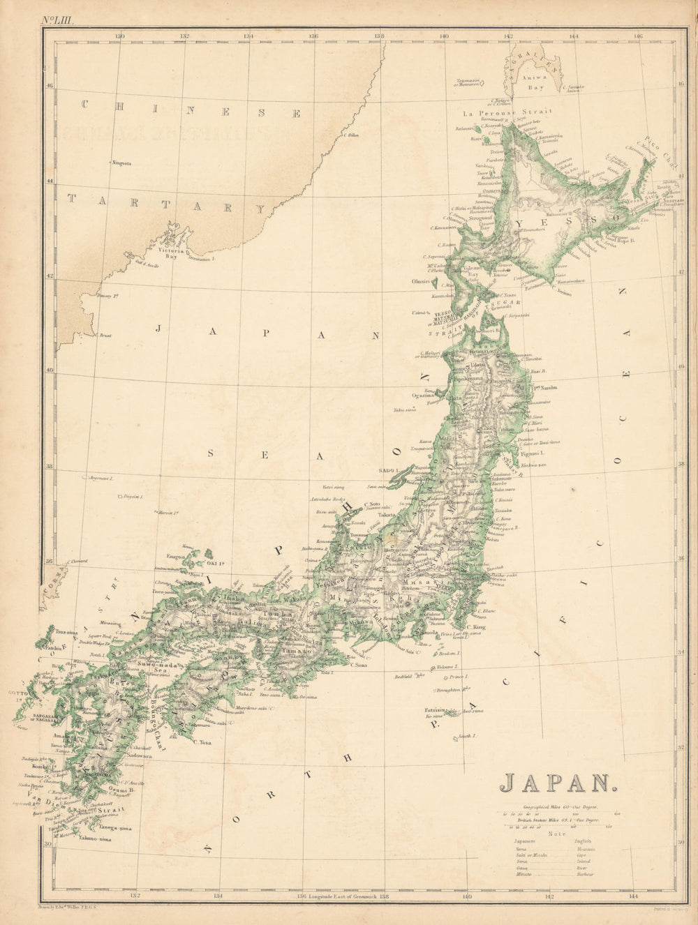 Japan by Edward Weller 1860 old antique vintage map plan chart