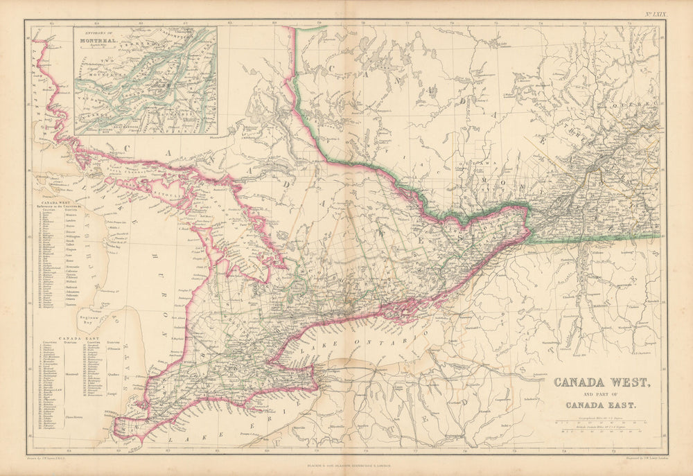 Canada West & part of Canada East. Montreal environs. Ontario. LOWRY 1860 map