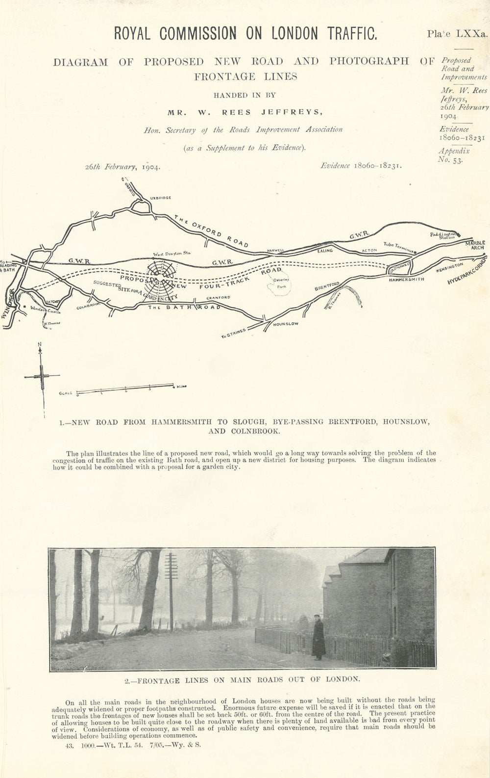London Traffic Royal Commission. Early M4 proposal! Hammersmith-Slough 1906 map