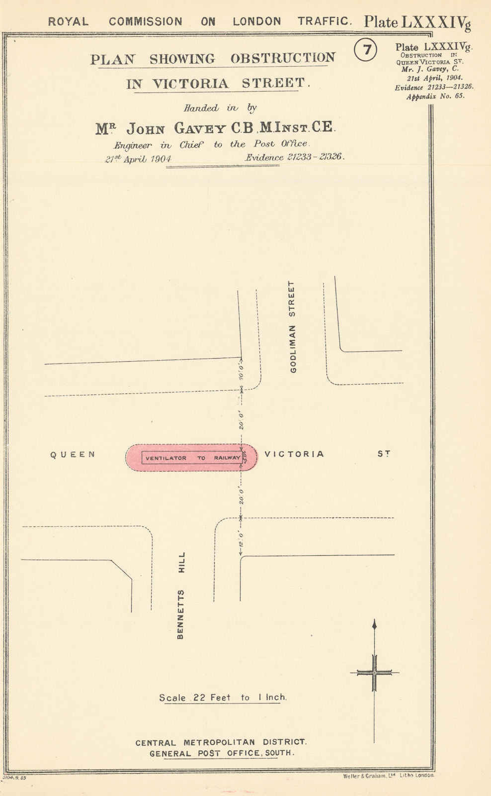 Royal Commission on London Traffic. Queen Victoria Street, City 1906 old map