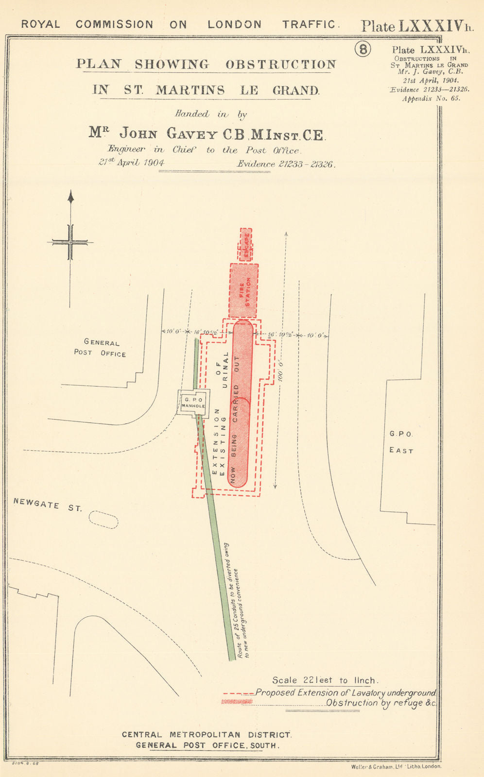 Royal Commission on London Traffic. St. Martin's Le Grand obstructions 1906 map