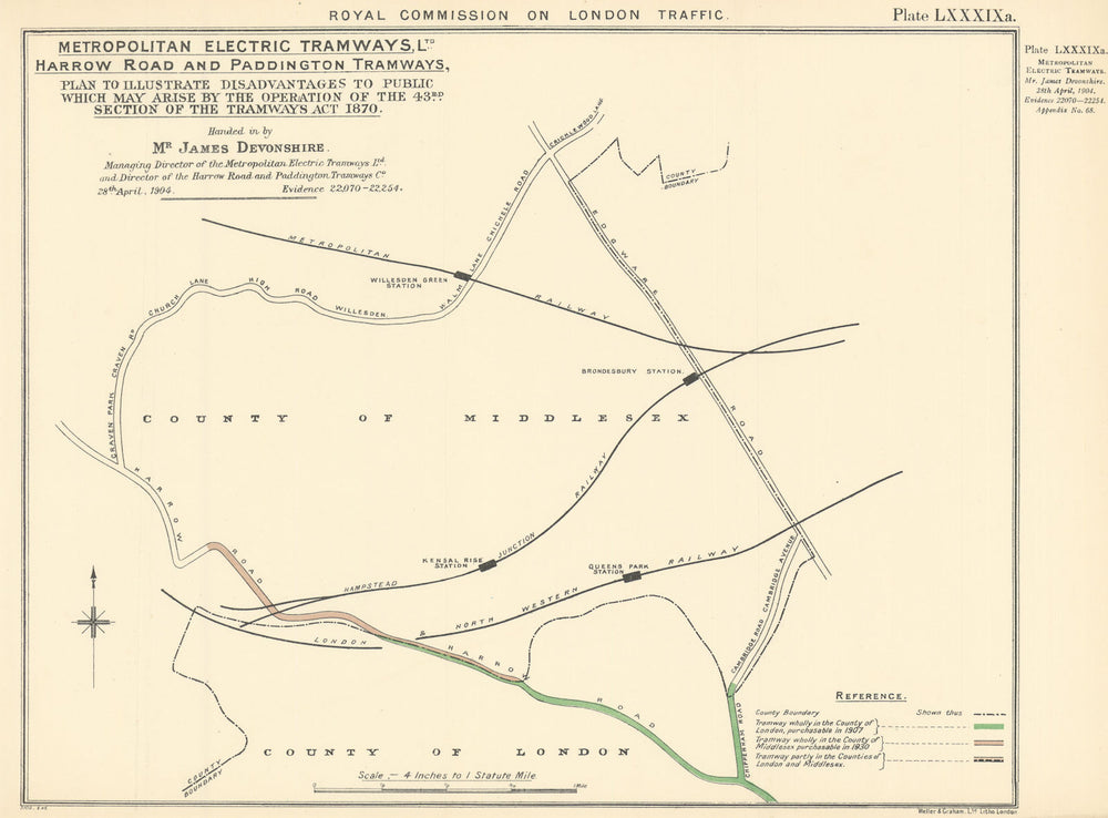 London Traffic Royal Commission. Harrow Road & Paddington tramways 1906 map