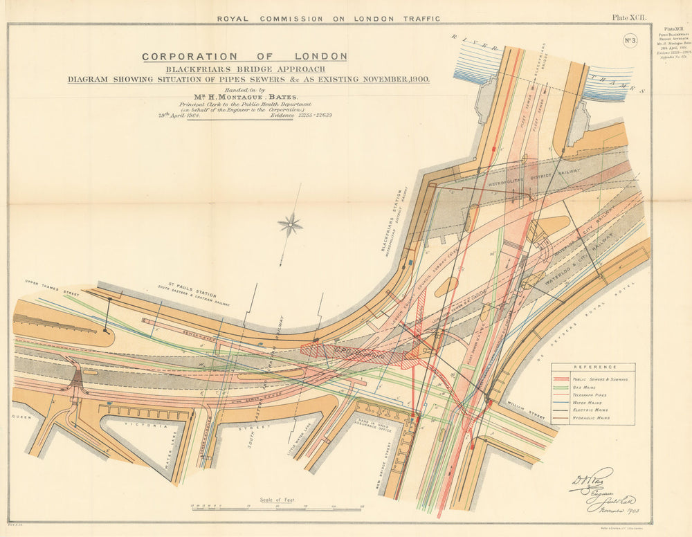London Traffic Royal Commission. Blackfriars Bridge Approach utilities 1906 map