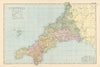 CORNWALL antique county map by GW BACON 1895 old plan chart