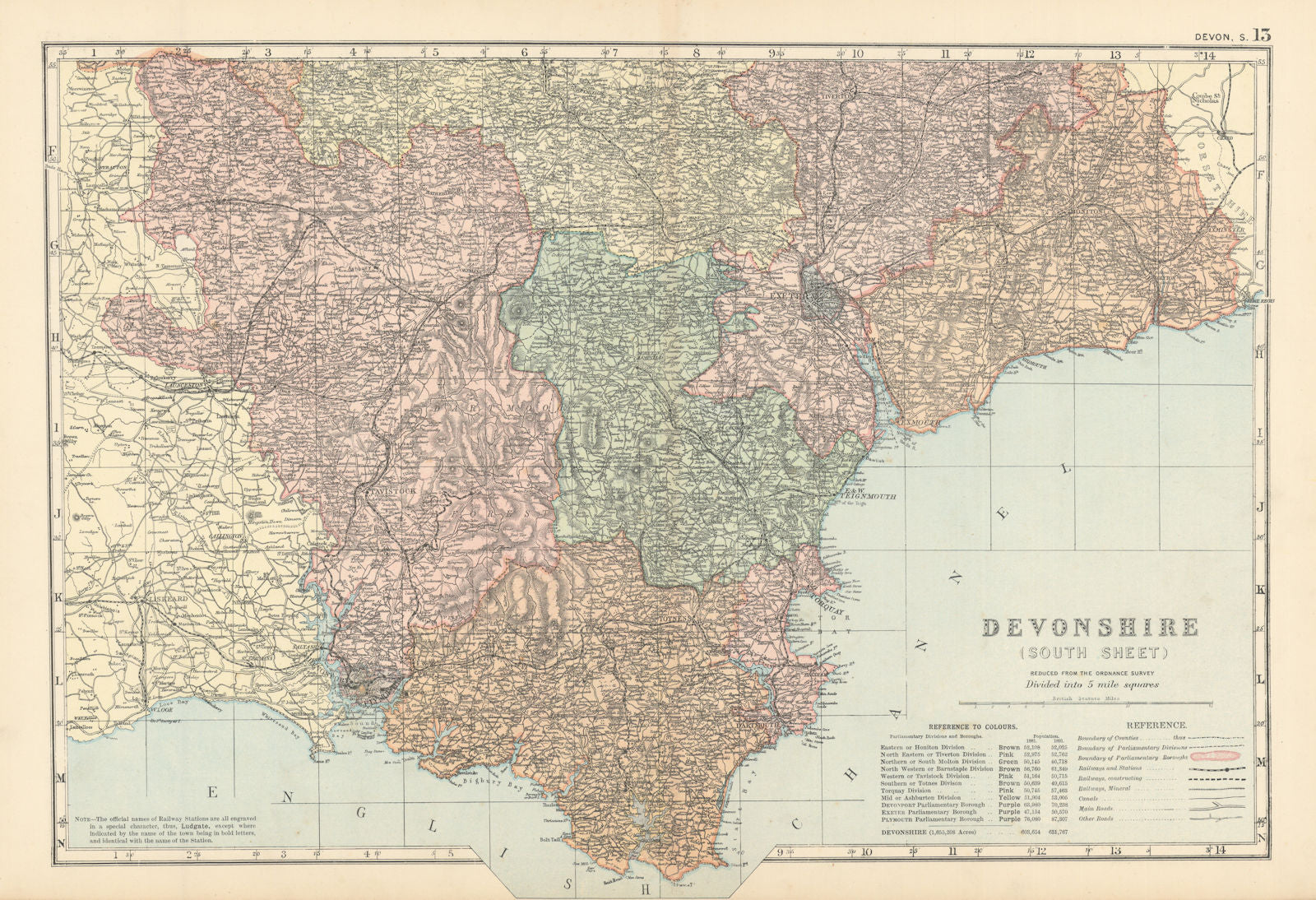 DEVON (SOUTH & EAST) antique county map by GW BACON 1895 old chart ...