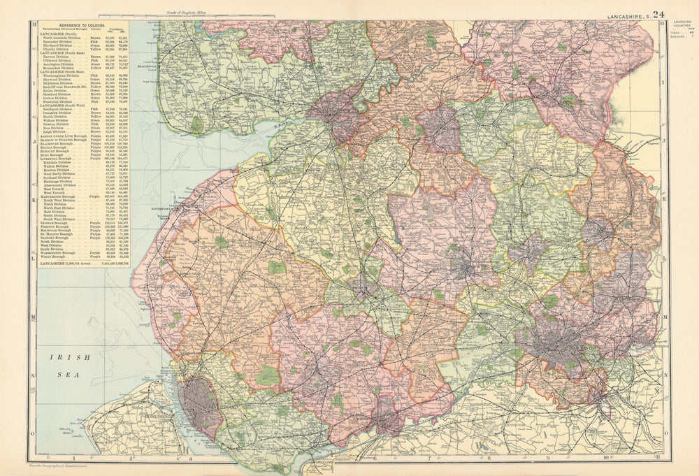 LANCASHIRE (South sheet) antique county map by GW BACON 1895 old