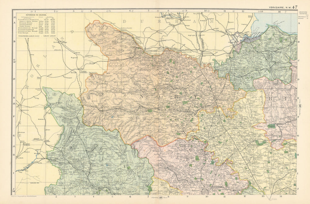 YORKSHIRE (North West) Middlesborough Northallerton County map GW BACON 1895