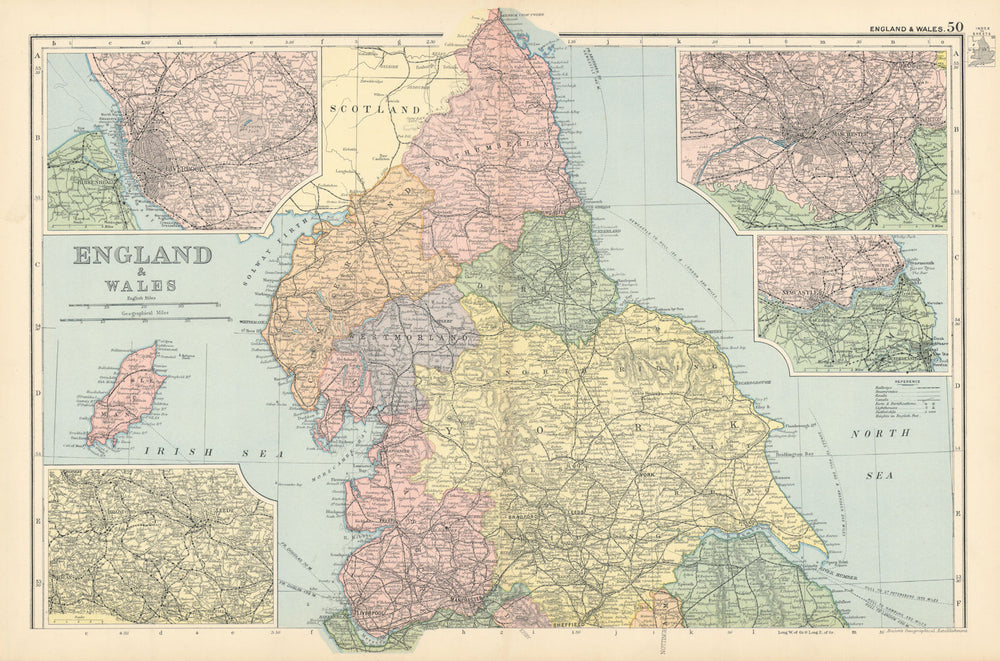 NORTHERN ENGLAND Liverpool Leeds Manchester Newcastle environs. BACON 1895 map