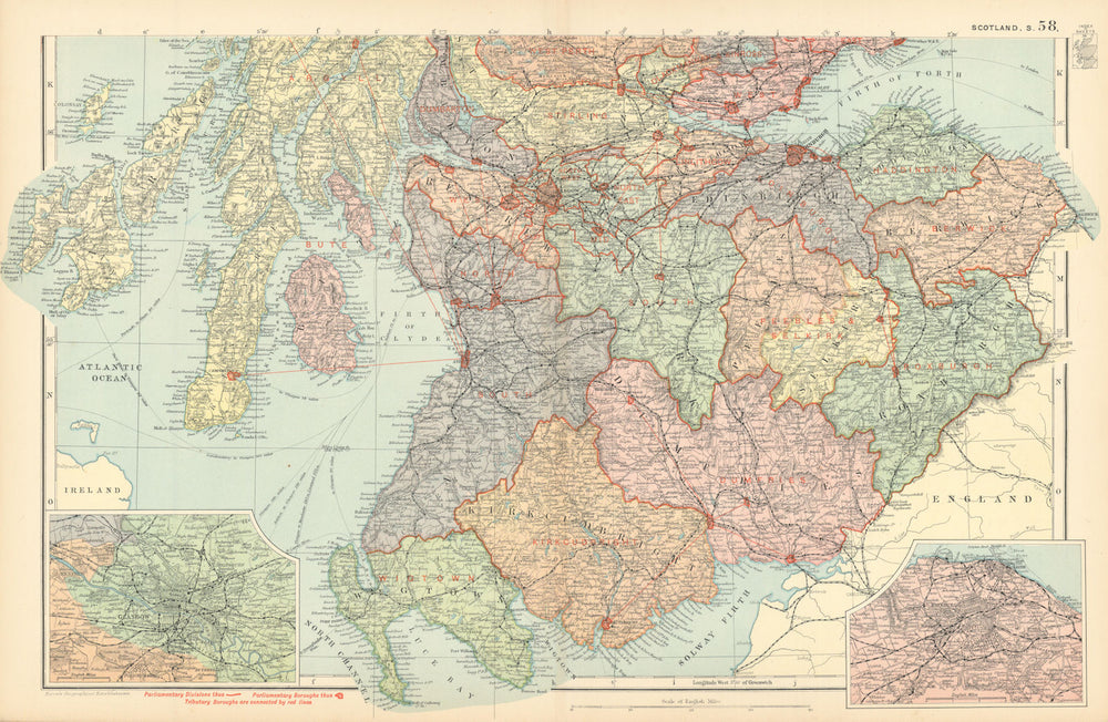 SCOTLAND SOUTH Edinburgh Glasgow environs Parliamentary Railways. BACON 1895 map
