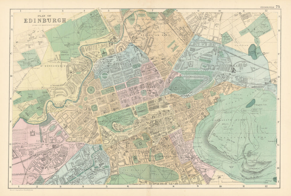 EDINBURGH antique town city plan by GW BACON 1895 old map chart