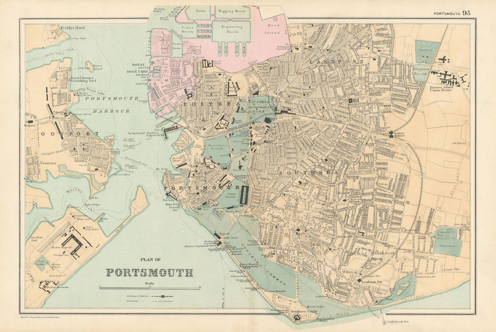 PORTSMOUTH Portsea Southsea Landport town city plan GW BACON 1895 old map