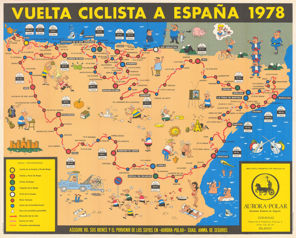 Vuelta Ciclista a España Mapa Oficial. Pictorial cycling road race map 1978